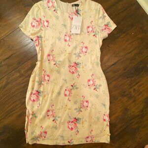 ZARA Floral Satin Short Sleeve Dress – Size M NWT